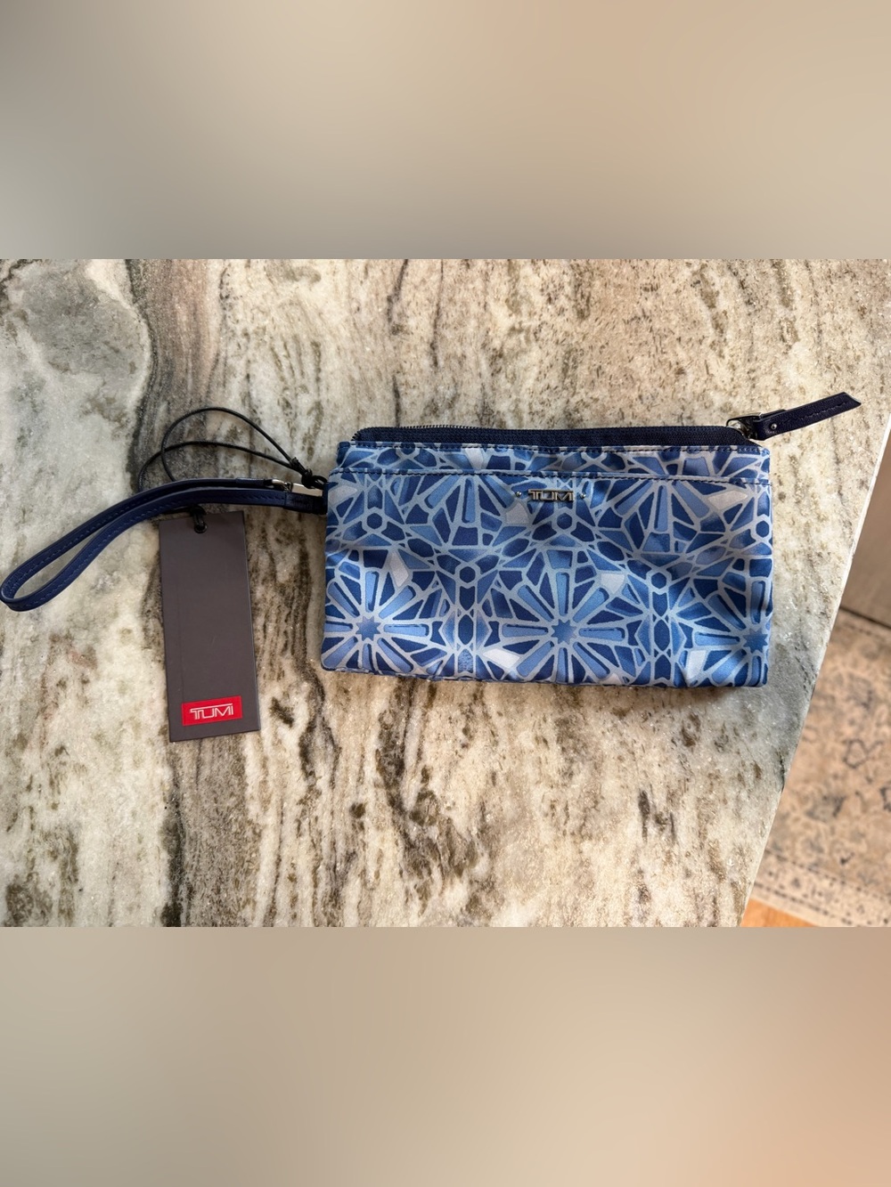 Tumi Voyageur Moroccan Blue Tile Double-Zip Wristlet. NWT! Wallet. Sinclair.